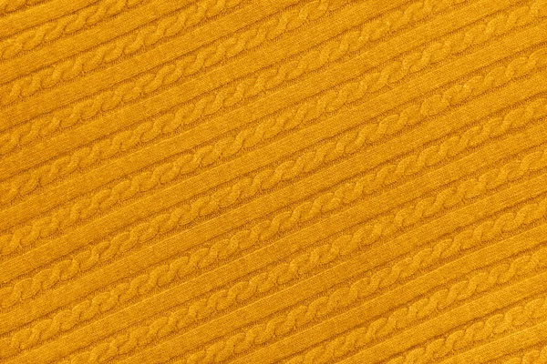 Zamknij Tło Tekstury Ciepłej Żółty Kabel Dzianina Wełna Sweter Tkanina — Zdjęcie stockowe