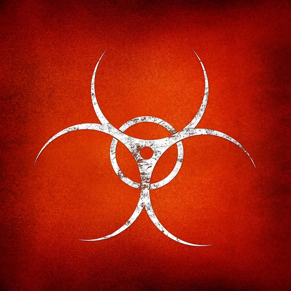 Bílé Biohazard Varovné Znamení Namalované Přes Grunge Červené Pozadí Kopírovacím — Stock fotografie
