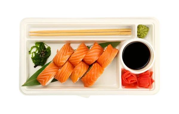 Set Asporto Vicino Sei Rotoli Sushi Philadelphia Con Salmone Crudo — Foto Stock