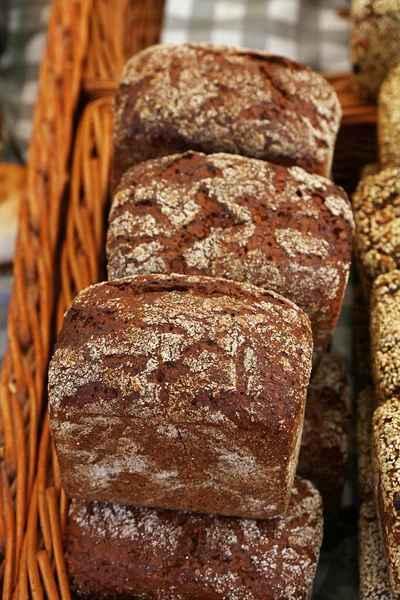 Close Selection Fresh Bread Loaves Retail Display Bakery Store High — Stock Photo, Image