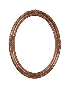 Resim veya fotoğraf için klasik klasik bronz yuvarlak oval çerçeve, beyaz arka planda izole edilmiş, yakın plan