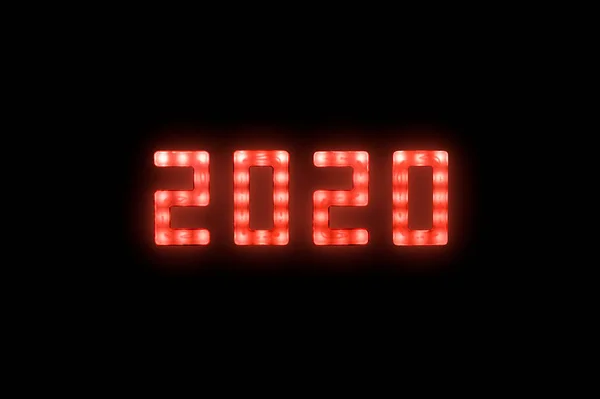 Siyah Arkaplanda Kırmızı Parlak Parlak 2020 Yıllık Bir Işık Var — Stok fotoğraf