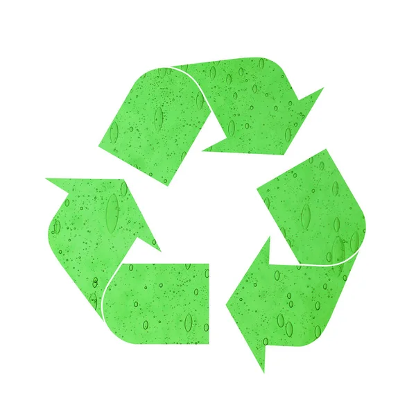 Иллюстрация Символа Переработки Зеленого Стекла Пузырьками Воздуха Белом Фоне — стоковое фото
