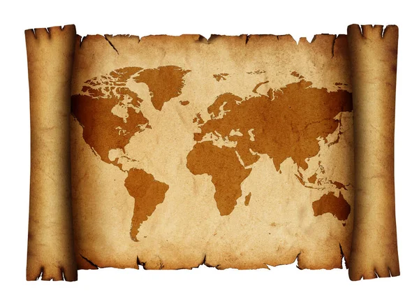 Zamknij Jeden Pusty Stary Zabytkowy Brązowy Papier Pergamin Zwój Mapy — Zdjęcie stockowe