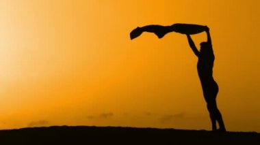 Sunset bulvarında bir kumsalda dans siluet