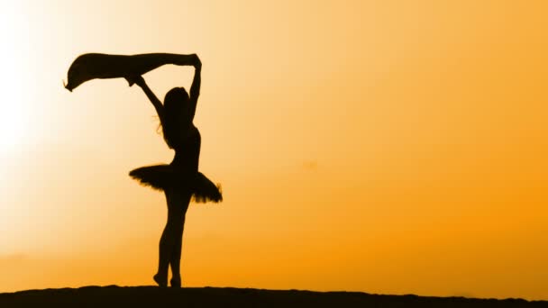 Silhouet dansen op een strand op zonsondergang — Stockvideo