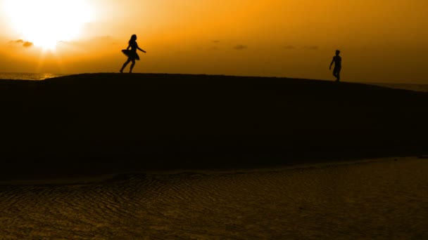 Silhouette dansant sur une plage au coucher du soleil — Video