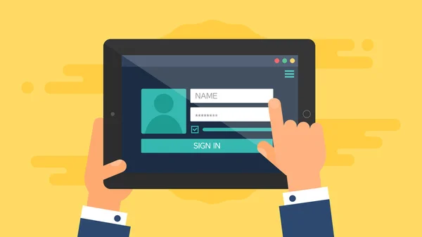 Templat Web dari Formulir Log Masuk Tablet Stok Vektor