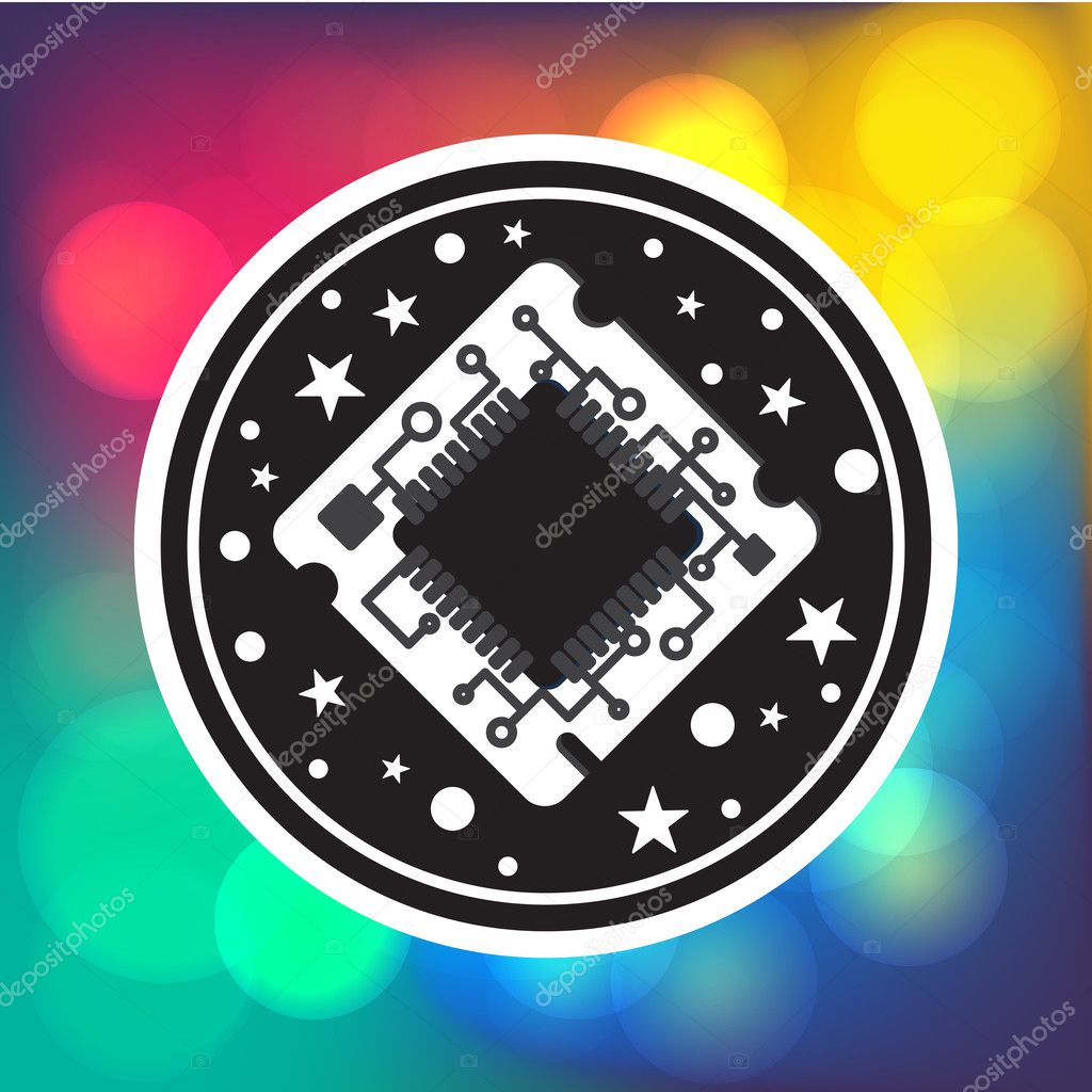 Computer Processor Chip. Symbol of programmer hard work, system administrator activities, scientific innovation, technical advancements and robotics. High tech microprocessor. Vector
