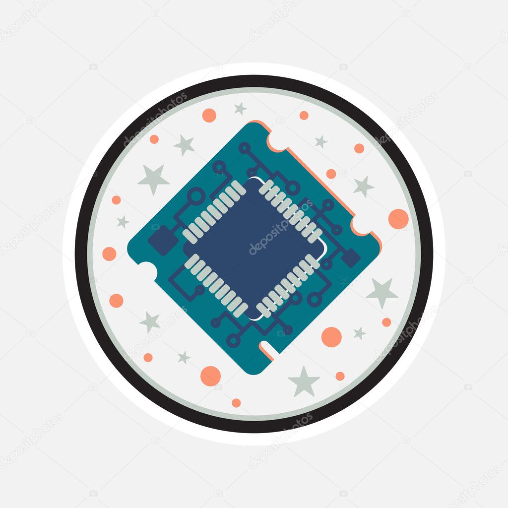 Computer Processor Chip. Symbol of programmer hard work, system administrator activities, scientific innovation, technical advancements and robotics. High tech microprocessor. Vector