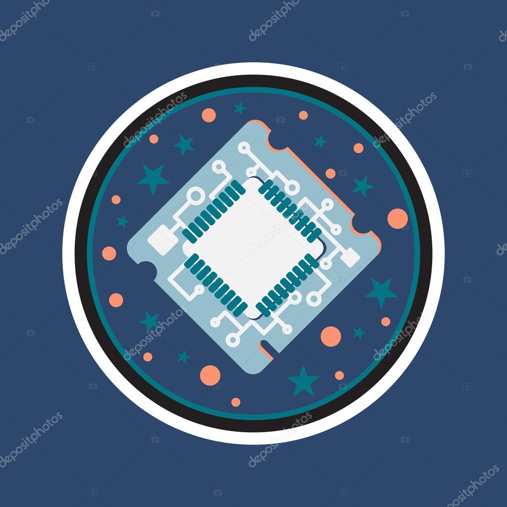 Computer Processor Chip. Symbol of programmer hard work, system administrator activities, scientific innovation, technical advancements and robotics. High tech microprocessor. Vector