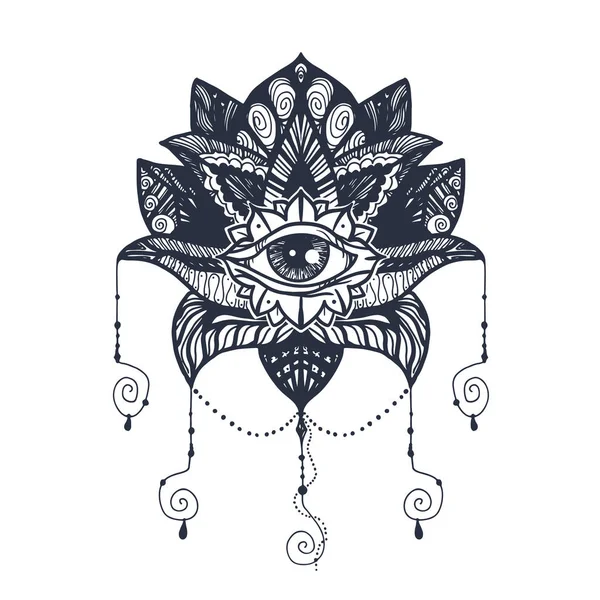 Ojo en el tatuaje de loto — Archivo Imágenes Vectoriales