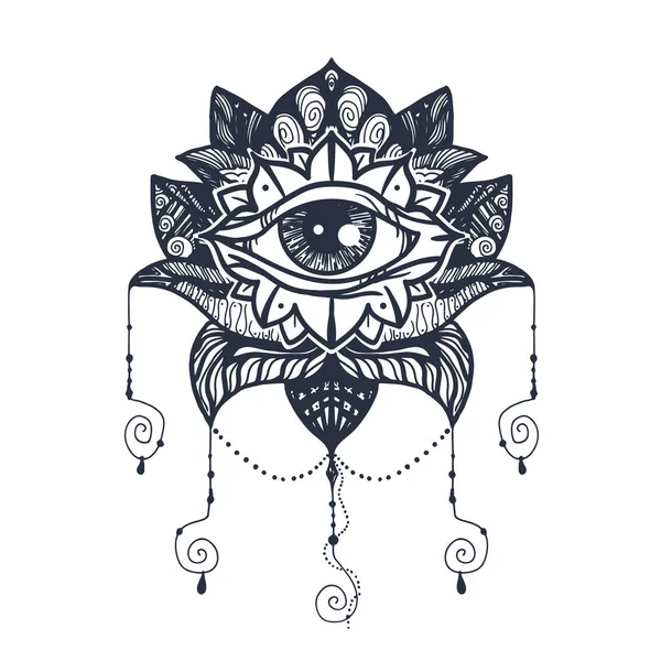 Ojo en el tatuaje de loto — Vector de stock