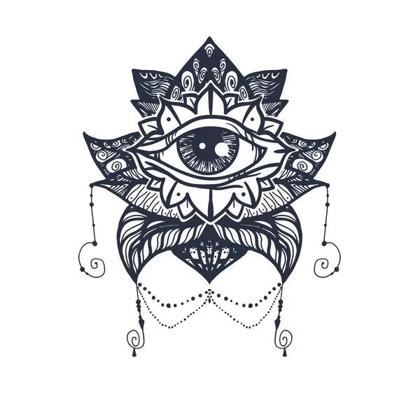 Ojo en el tatuaje de loto — Vector de stock