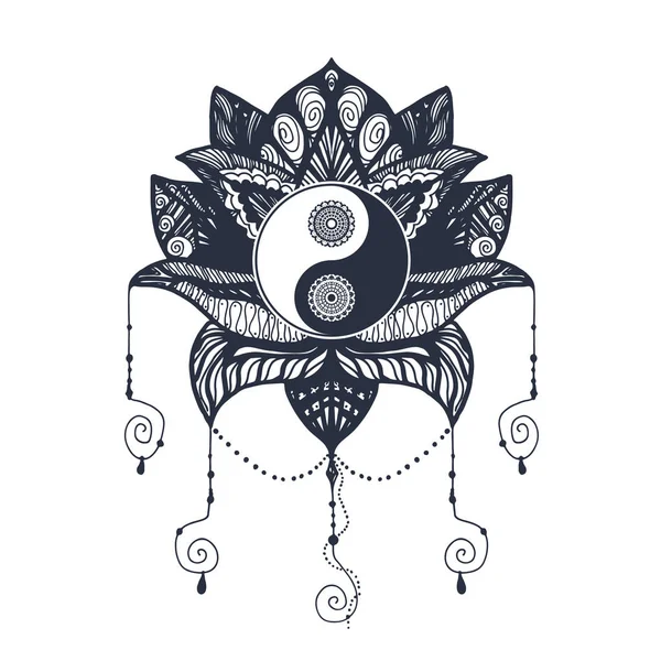 Vintage Yin en Yang in Lotus — Stockvector