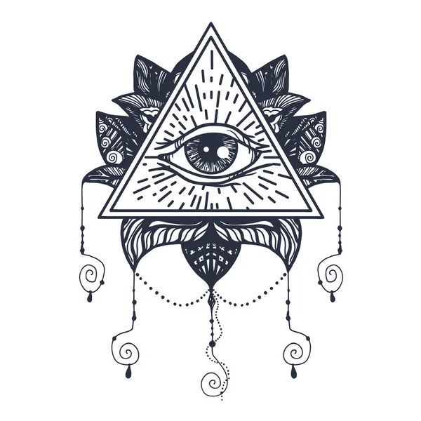 Ojo en el tatuaje de loto — Vector de stock