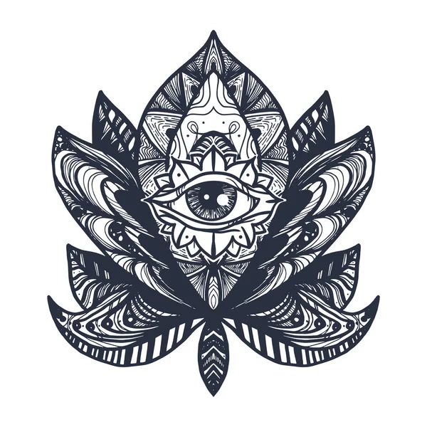 Ojo en el tatuaje de loto — Vector de stock