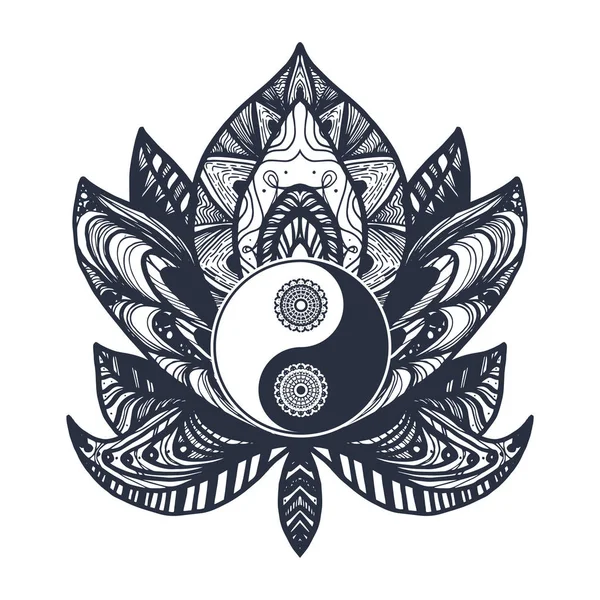 Vintage Yin e Yang in Lotus — Vettoriale Stock