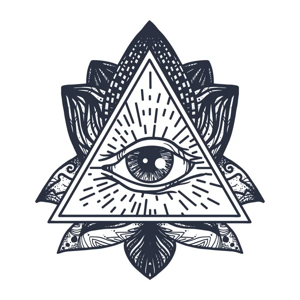 Ojo en el tatuaje de loto — Vector de stock