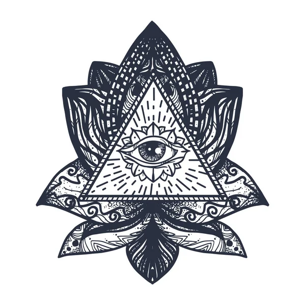 Eye on Lotus Tattoo — Stock Vector
