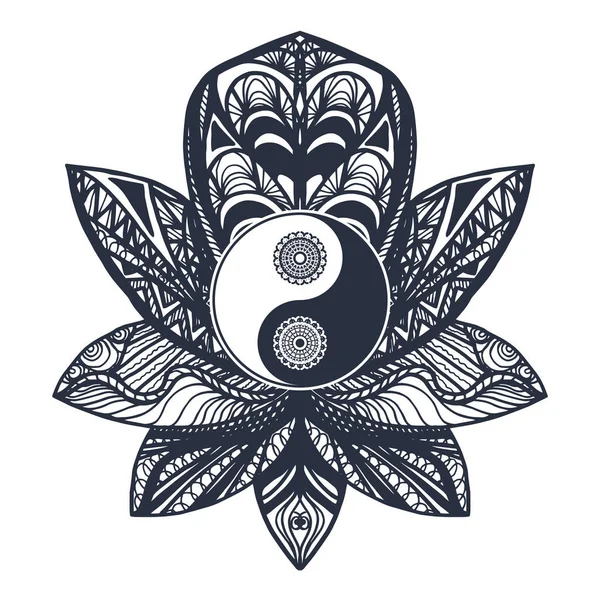 Vintage Yin et Yang dans Lotus — Image vectorielle