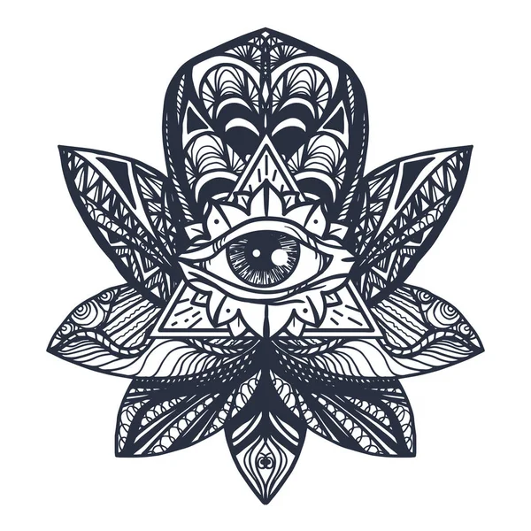 Ojo en el tatuaje de loto — Vector de stock