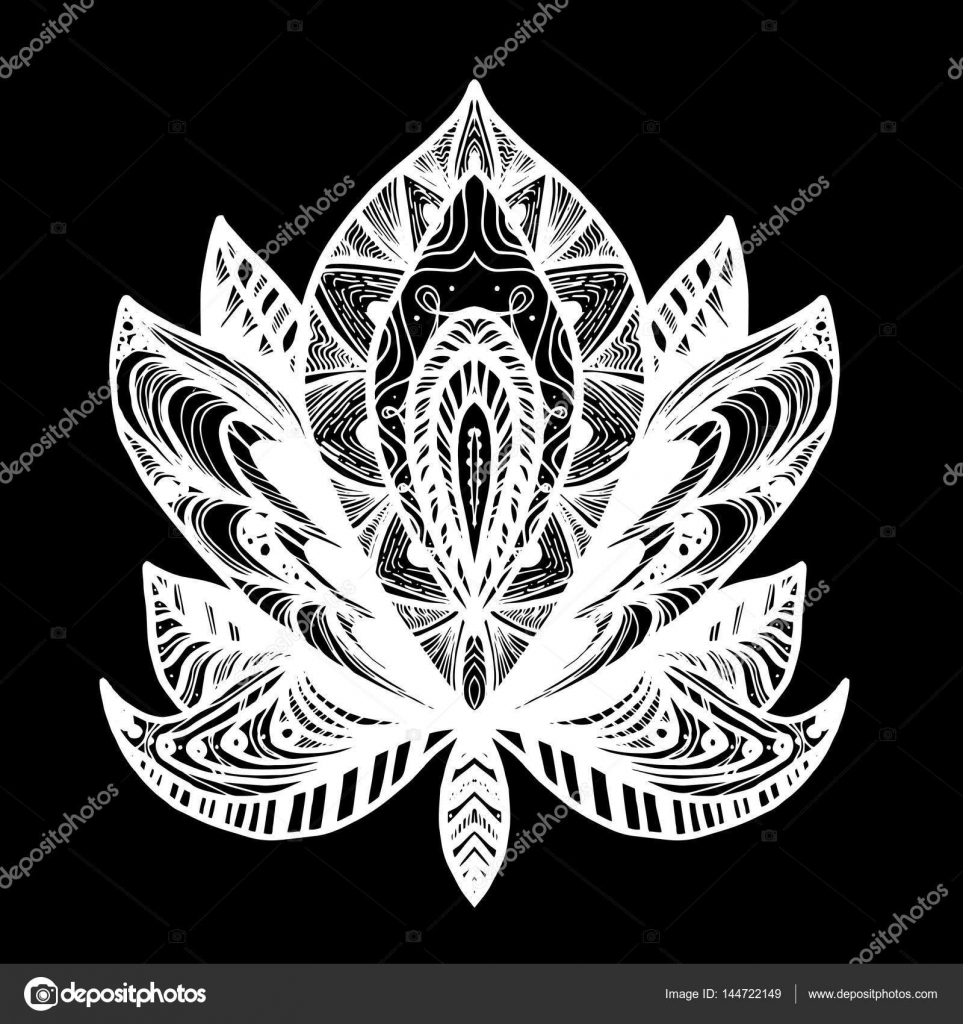 Tatuagem de flor de lótus Vetor de ©barsrsind 144722149, image size:963x1024