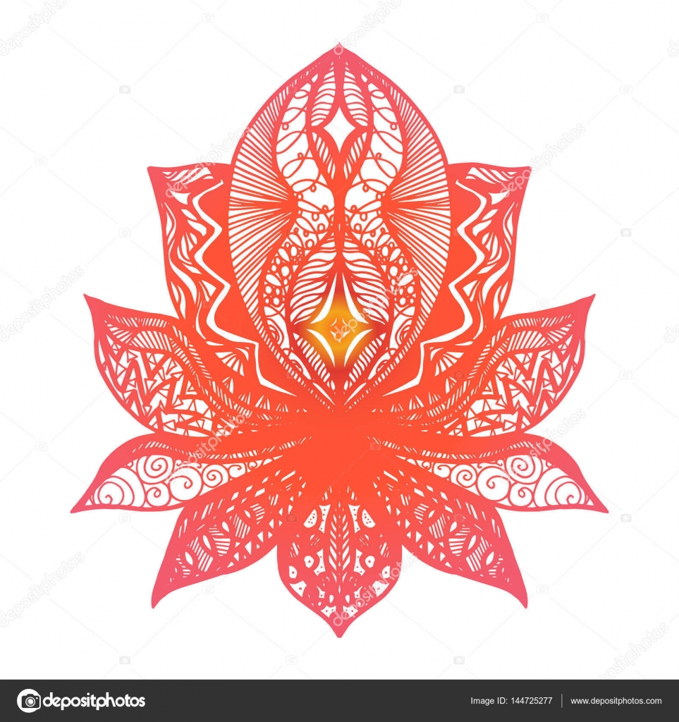 Fiore di loto Simbolo magico per stampato tatuaggio disegni da colorare libro t shirt tessuto panno in stile boho Disegno tribale loto