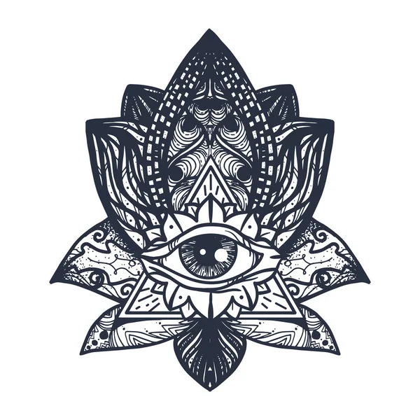 Ojo en el tatuaje de loto — Vector de stock