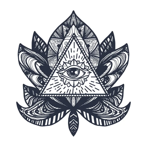 Ojo en el tatuaje de loto — Vector de stock