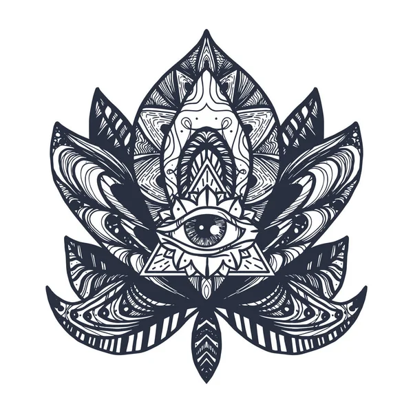 Occhio sul tatuaggio del loto — Vettoriale Stock