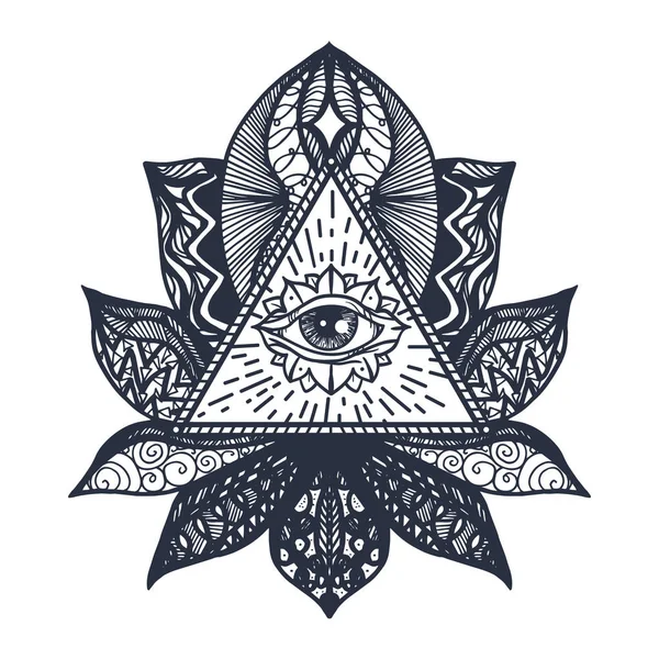 Eye on Lotus Tattoo — Vector de stoc