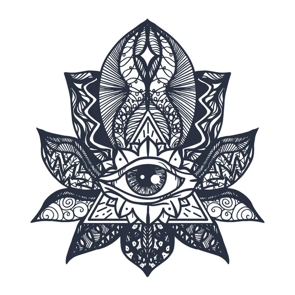 Ojo en el tatuaje de loto — Vector de stock