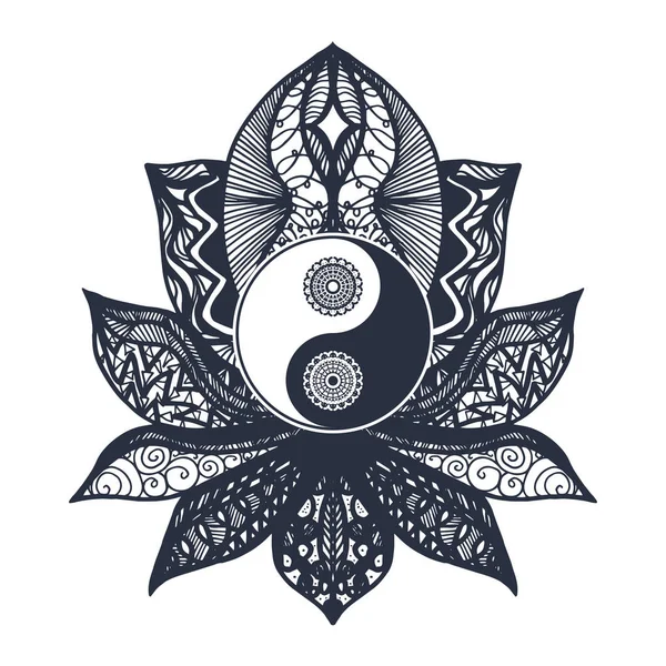 Vintage Yin dan Yang di Lotus Stok Ilustrasi 