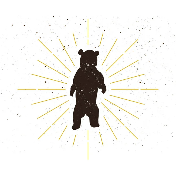 Logotipo de silhueta de urso de pé retro — Vetor de Stock