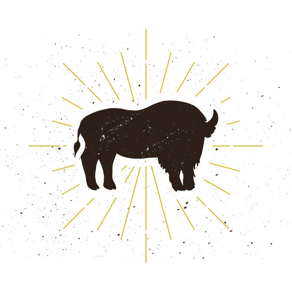 Logo silhouette bison debout rétro — Image vectorielle