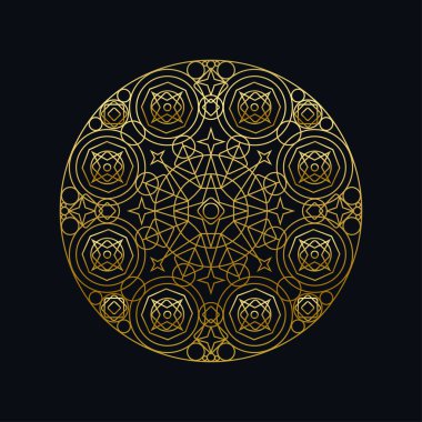Altın mürekkep geometrik mandala doğrusal vektör çizimi
