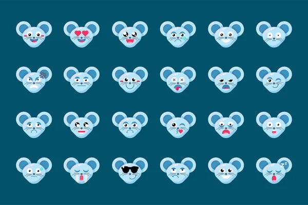 Emoji Divertido Bonito Animal Rato Sorriso Emoções Set — Vetor de Stock
