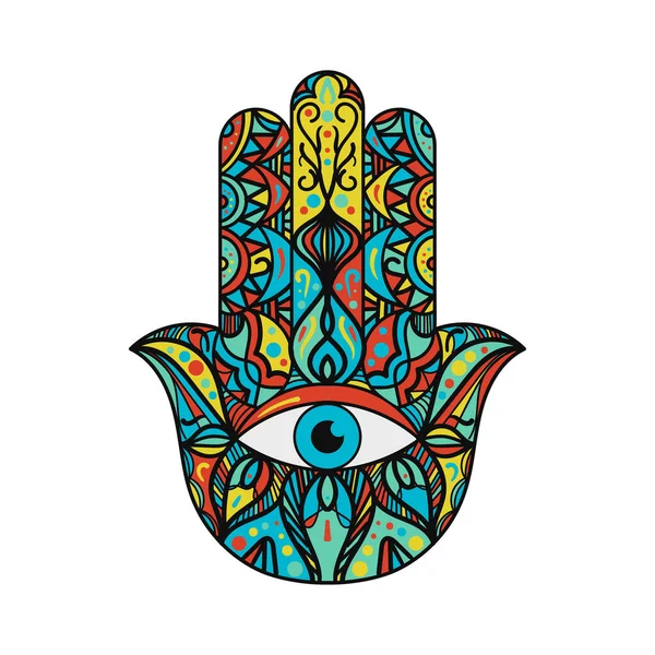 Hamsa Fatima Tangan Tradisi Amulet warna Simbol - Stok Vektor