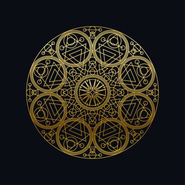 Altın mürekkep geometrik mandala doğrusal vektör çizimi