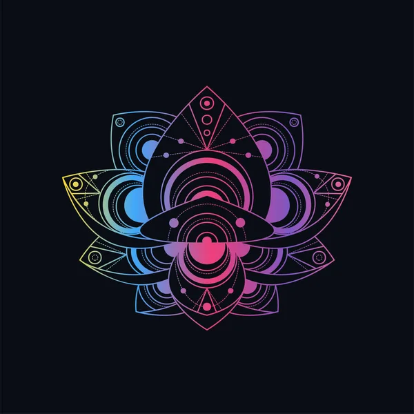 Fleur de lotus avec motif géométrique vectoriel illustration linéaire — Image vectorielle