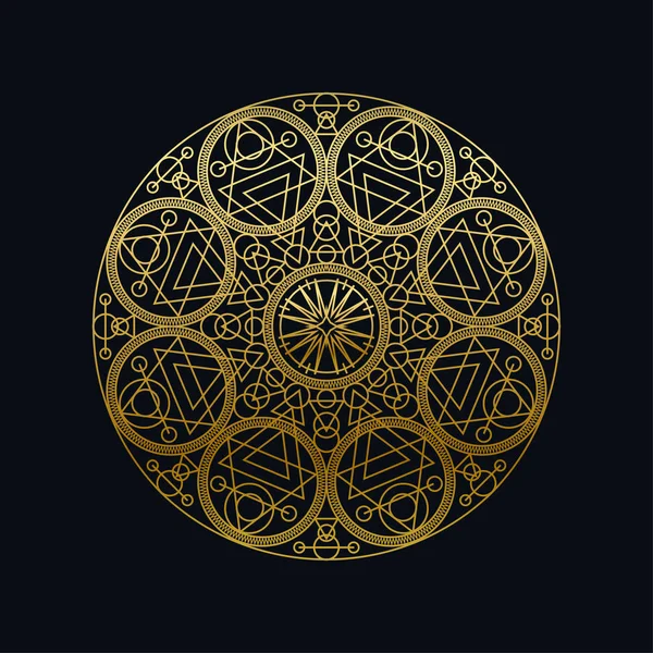 Altın mürekkep geometrik mandala doğrusal vektör çizimi — Stok Vektör