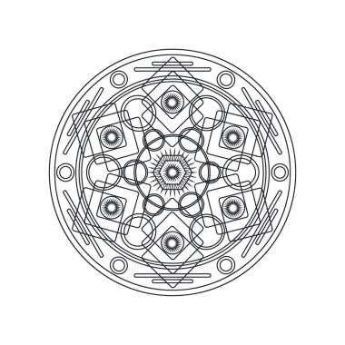 Tek renkli geometrik mandala ince çizgi vektör çizimi