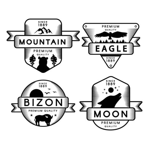 Flying Eagle y Bizon, Luna y Montaña Logotipo — Vector de stock