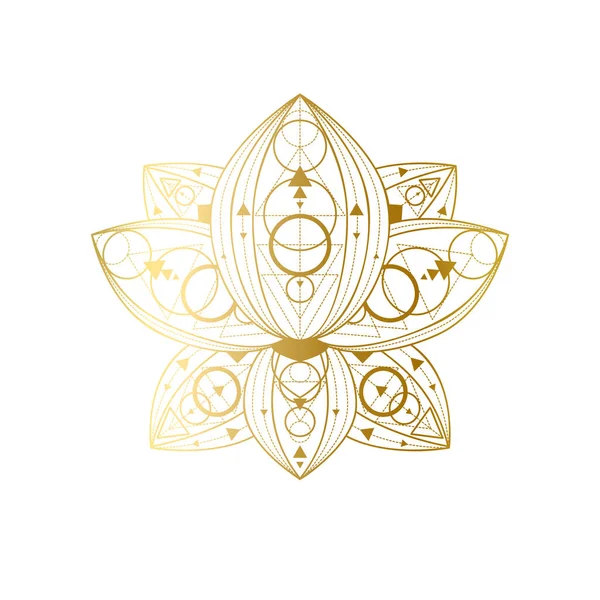 Цветок лотоса с геометрическим золотым орнаментом — стоковый вектор