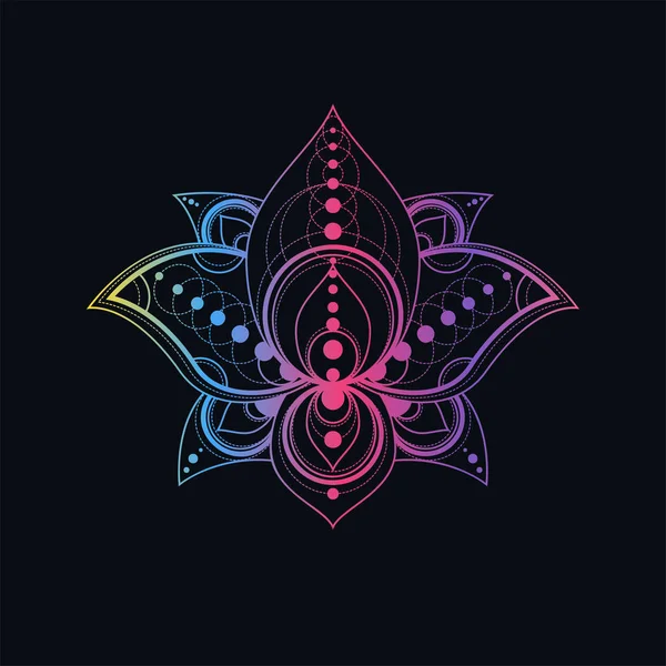 Geometrik desenli nilüfer çiçeği vektör doğrusal çizimi