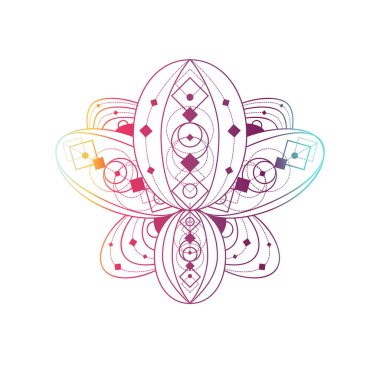 Geometrik desenli nilüfer çiçeği vektör doğrusal çizimi