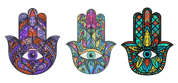 Hamsa, fatima mão ilustrações conjunto — Vetor de Stock