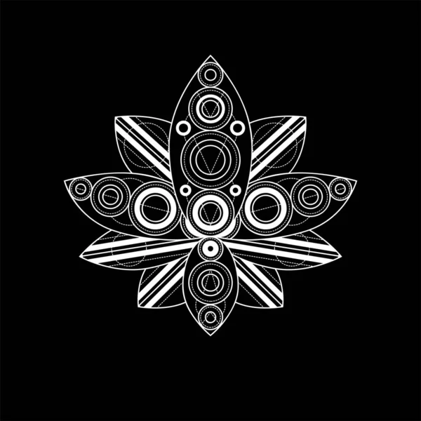 Geometrik süslemeli nilüfer çiçeği doğrusal çizim — Stok Vektör