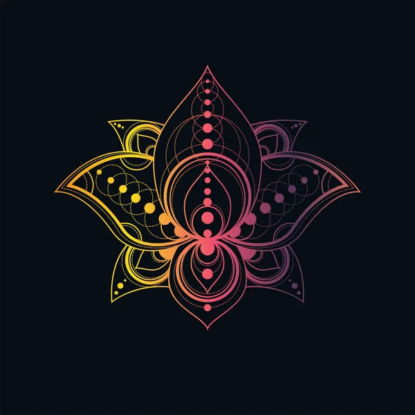 Fleur de lotus avec motif géométrique vectoriel illustration linéaire — Image vectorielle